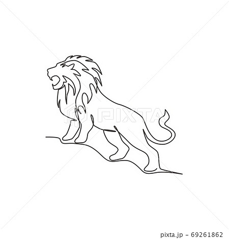 One Single Line Drawing Of Wild Lion For Stock Illustration