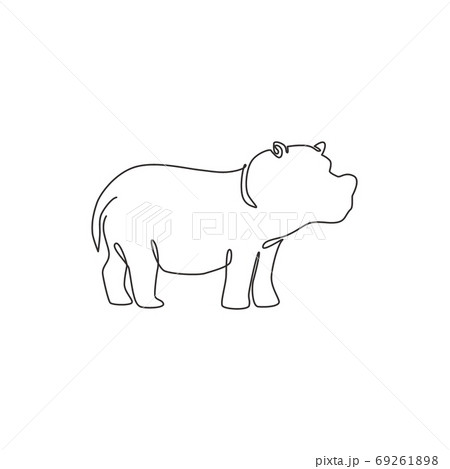One single line drawing of big cute hippopotamus for kids toy company logo identity 69261898