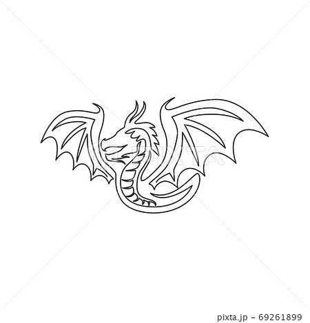 One continuous line drawing of mythological creature dragon for company logo identity One continuous line drawing of mythological creature dragon for company logo identity 69261899