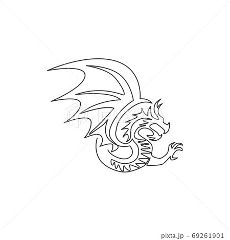 One continuous line drawing of mythological creature dragon for company logo identity One continuous line drawing of mythological creature dragon for company logo identity 69261901
