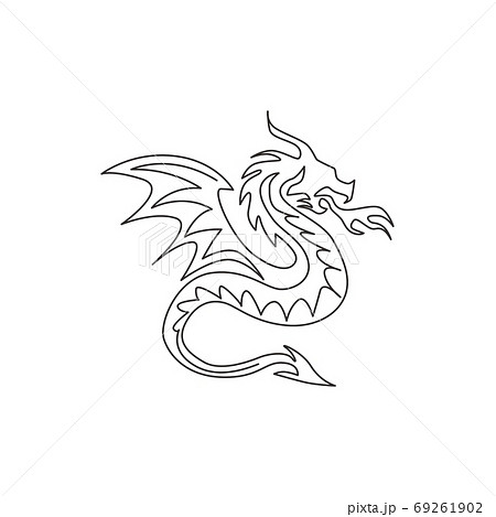 Single continuous line drawing of fictional monsters dragon for chinese traditional logo identity 69261902
