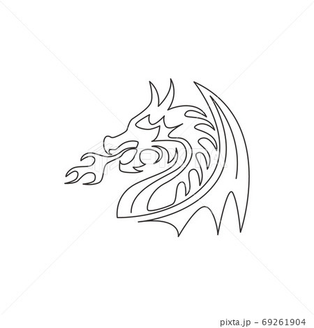 Single continuous line drawing of fictional monsters dragon for Chinese traditional logo identity Single continuous line drawing of fictional monsters dragon for Chinese traditional logo identity 69261904