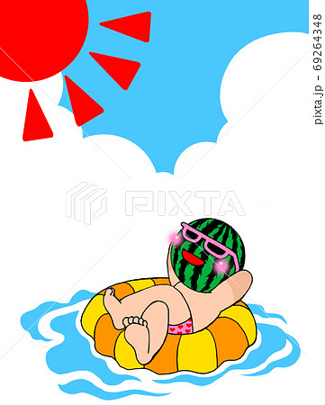 浮き輪に乗って水の上でくつろぐ男性のイラスト素材