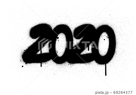 graffiti 2020 date number sprayed in black over white graffiti 2020 date number sprayed in black over white 69264377