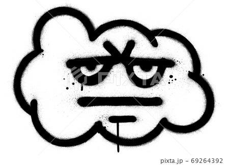 graffiti unhappy cloud character sprayed in black over white 69264392