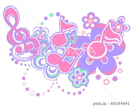 音符とお花の模様のイラスト素材