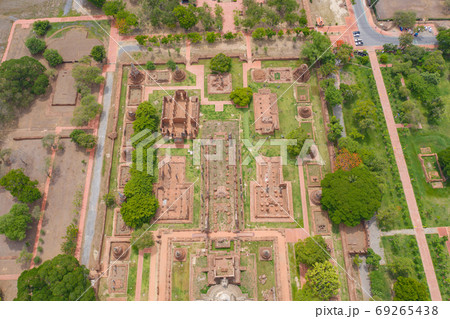 Aerial top view of temple in Ayutthaya Province, Sukhothai near Aerial top view of temple in Ayutthaya Province, Sukhothai near 69265438