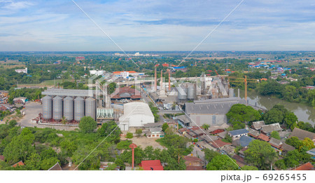 Aerial view of Mae Moh Coal Power Plant with smoke and toxic air 69265455