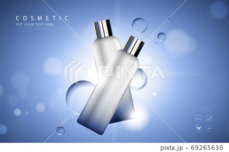 cosmetic product poster, bottle package design with moisturizer cream or liquid, sparkling background with glitter polka, vector design. cosmetic product poster, bottle package design with moisturizer cream or liquid, sparkling background with glitter polka, vector design. 69265630