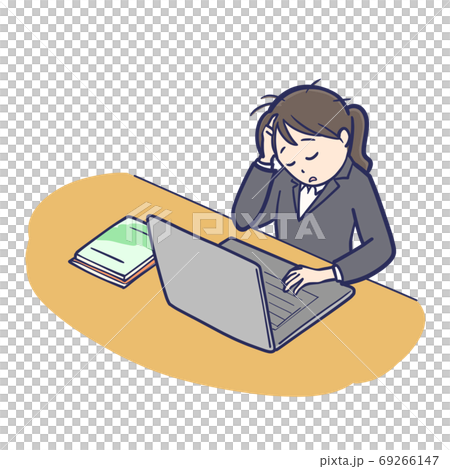 Job-hunting girls worried in front of a computer Job-hunting girls worried in front of a computer 69266147