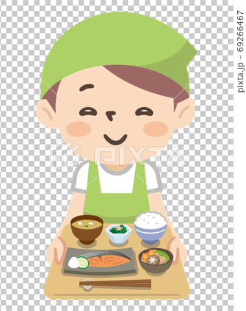 食事を運ぶ若い女性 69266467