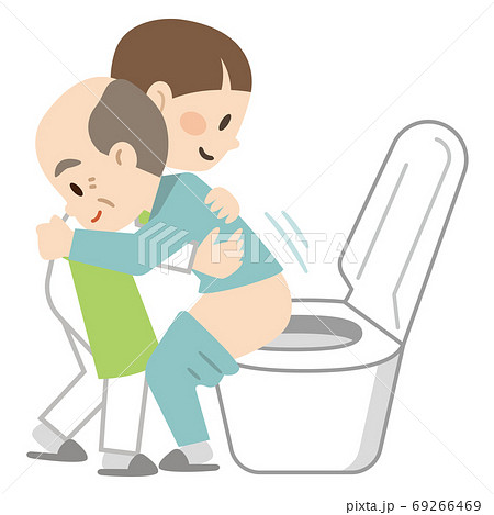 トイレ介助をする女性介護士のイラスト素材