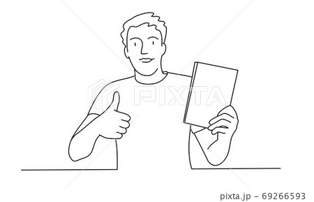 Man or student holding book and showing thumb up. Man or student holding book and showing thumb up. 69266593