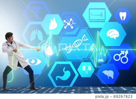 Cardiologist in telemedicine concept with heart beat Cardiologist in telemedicine concept with heart beat 69267823