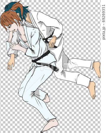 一本背負い投げをする柔道選手のイラスト 一本背負い投げをする柔道選手のイラスト 69269351