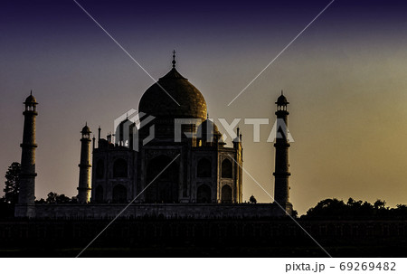 Taj Mahal by night in Agra, Uttar Pradesh, India 69269482