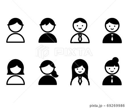 男性と女性のアイコンのセット ビジネスマン 人 シンプル イラスト 上半身のイラスト素材