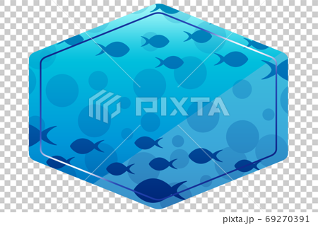 六角形のフレーム ブルー 魚のイラスト素材