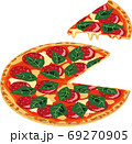 チーズとサラミとバジルのイタリアンフードピザのイラスト 69270905