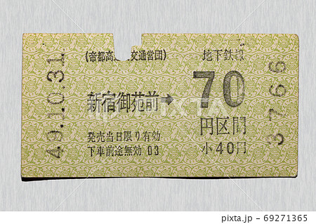 【軟券】乗車券　地下鉄　新宿御苑前から70円区間 69271365