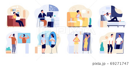 People and mirrors. Dreamy person, affirmation or criticism. Young teen dreaming future, confidence vanity. Lazy self motivation vector set People and mirrors. Dreamy person, affirmation or criticism. Young teen dreaming future, confidence vanity. Lazy self motivation vector set 69271747