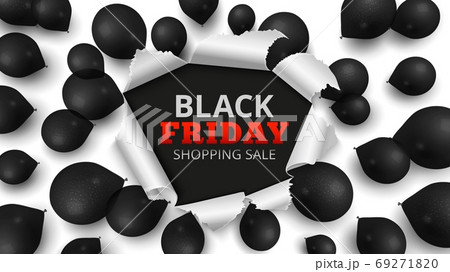 Black friday sale banner. Discount background with realistic balloons. Special offers in stores poster, seasonal ads template vector illustration Black friday sale banner. Discount background with realistic balloons. Special offers in stores poster, seasonal ads template vector illustration 69271820