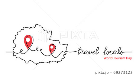 Travel locals simple web banner with pinpoint icon. Vector minimalist background. One continuous line drawing with lettering travel locals Travel locals simple web banner with pinpoint icon. Vector minimalist background. One continuous line drawing with lettering travel locals 69273122
