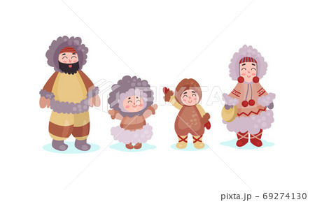 Eskimo People Characters Wearing Warm Winter Clothing Standing Vector Illustration Set Eskimo People Characters Wearing Warm Winter Clothing Standing Vector Illustration Set 69274130