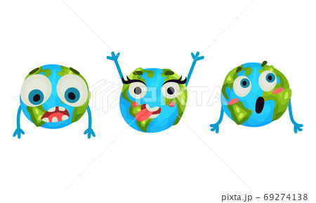 Humanized Globe Sphere Showing Tongue and Feeling Astonishment Vector Set 69274138