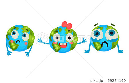 Humanized Globe Sphere Thinking and Crying Vector Set 69274140