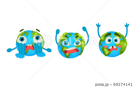Humanized Globe Sphere Crying and Screaming Vector Set 69274141