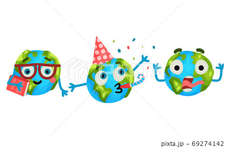 Humanized Globe Sphere Blowing Whistle and Screaming Vector Set Humanized Globe Sphere Blowing Whistle and Screaming Vector Set 69274142