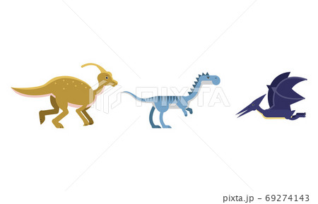 Dinosaurs Figures as Ancient Reptiles Isolated on White Background Vector Set 69274143