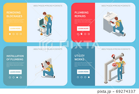 Horizontal Plumber Isometric Banner Set 69274337