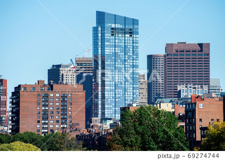 Modern skyscraper with glass facade in Boston, USA Modern skyscraper with glass facade in Boston, USA 69274744
