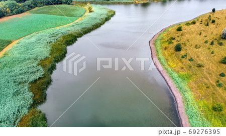 View of a river from the drone in Moldova 69276395