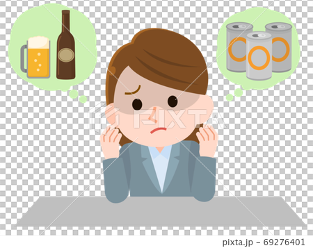 仕事中にお酒が飲みたくて我慢できない女性　イラスト 69276401