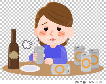 泥酔してから飲酒を後悔する女性　イラスト 69276406