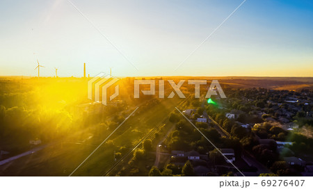 View of Donduseni from the drone in Moldova 69276407
