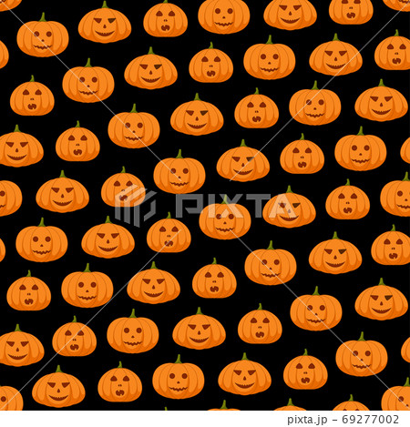 Seamless pattern with pumpkin on black background, vector illustration 69277002