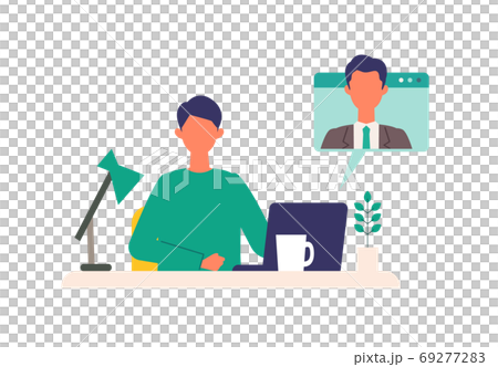 Illustration of a man doing telework at home Illustration of a man doing telework at home 69277283