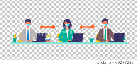 職場でソーシャルディスタンスを取る社会人のイラスト 職場でソーシャルディスタンスを取る社会人のイラスト 69277286