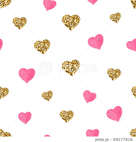 Gold Glitter Heart Seamless Pattern. Symbol of Love, Valentine Day