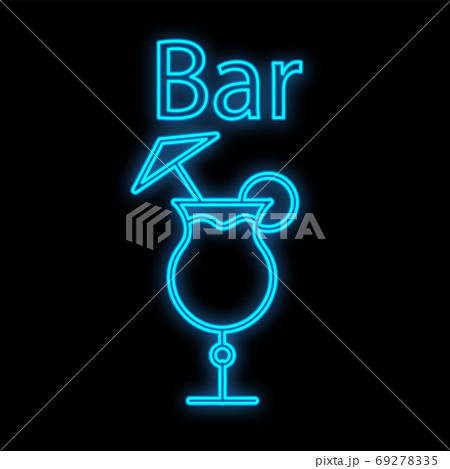 Bright luminous blue neon sign for a cafe bar Bright luminous blue neon sign for a cafe bar 69278335