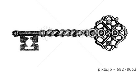 Sketch Style Of Vintage Key On White Backgroundのイラスト素材