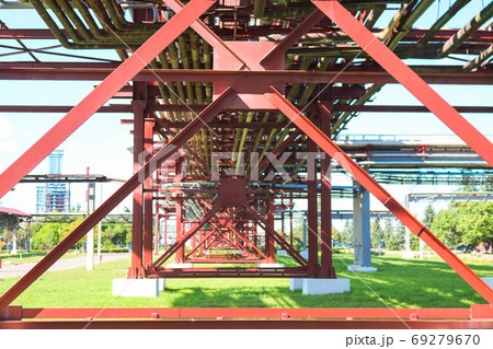 Red metal structures, wheel supports for pipes Red metal structures, wheel supports for pipes 69279670