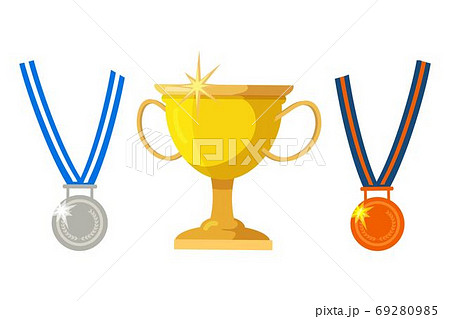 Vector flat illustration of golden cup, silver or bronze medals Vector flat illustration of golden cup, silver or bronze medals 69280985