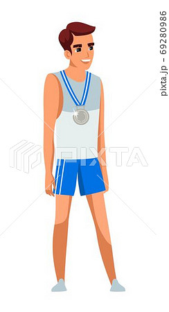 Sportsman with medal isolated on white background 69280986
