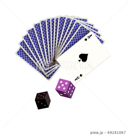 Vector flat illustration of playing cards and flying dice isolated objects 69281067
