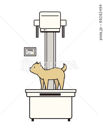 動物病院でレントゲンを撮られる犬のイラスト素材